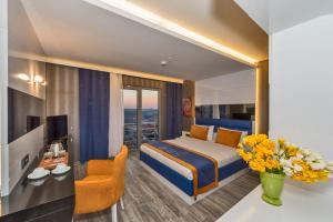 伊斯坦布尔伊斯坦布尔茵特酒店的配有一张床和一张书桌的酒店客房