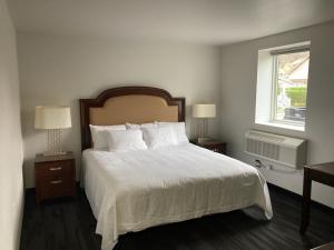 RidgwayElker Inn & Suites的一间卧室配有一张大床,设有两个床头柜和一个窗口