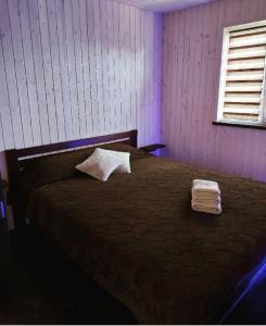 卡缅涅茨-波多利斯基Садиба Герасімових的一间卧室配有一张棕色床和枕头