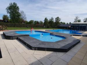 GramsbergenVakantiehuisje in Gramsbergen的庭院中一个带喷泉的游泳池