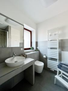 法尔肯塞FeWo Jung的一间带水槽、卫生间和镜子的浴室