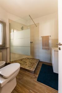 伊夫雷亚San Gaudenzio 16的一间带玻璃淋浴和卫生间的浴室