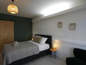 弗利辛恩B&B Badhuis的一间卧室设有一张床和绿色的墙壁
