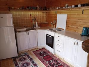 扎布利亚克博斯科维卡布尔维纳尔乡村民宿的厨房配有白色橱柜、炉灶和冰箱。