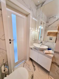 米兹多洛杰Baltic Soul Villa的白色的浴室设有水槽和镜子