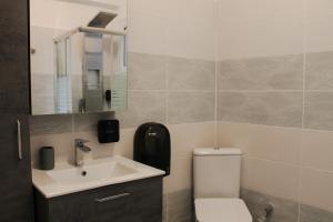 卡西奥皮Wave Luxury Apartments的一间带卫生间、水槽和镜子的浴室