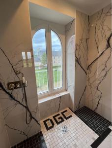 Saint-Vigor-le-GrandDOMAINE DU GRAND CAUGY的带淋浴的浴室和窗户