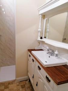 伍德哈尔温泉水疗Poplar Cottage的一间带水槽和镜子的浴室