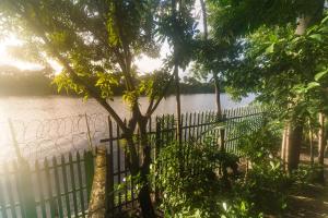 巴雷里尼亚斯Pousada Vista do Rio的水体旁的栅栏