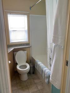 考伊琴湖Beaver Lake Resort Site #36的一间带卫生间、窗户和淋浴的浴室