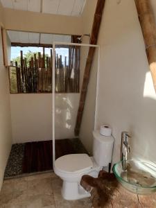ChinchináGlamping Orosierra的一间带卫生间和玻璃水槽的浴室