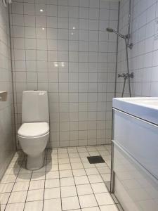 乌普萨拉Längtan Marielund的白色的浴室设有卫生间和水槽。
