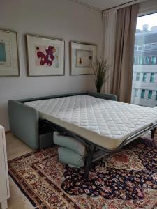 坦佩雷Studio Lumilinna的一张床垫放在一个房间里的床顶
