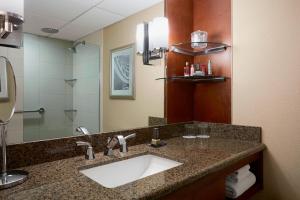 斯坦福德斯坦福万豪水疗酒店的一间带水槽和镜子的浴室