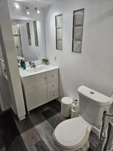 温尼伯River Park South - 2 Bedroom Basement Suite的白色的浴室设有卫生间和水槽。