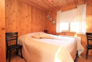 阿克雷里Eys Cabin的一间卧室配有一张带两把椅子的床和一扇窗户