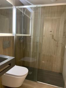 阿兰达德杜洛Joyel de la Ribera的一间带卫生间和玻璃淋浴间的浴室