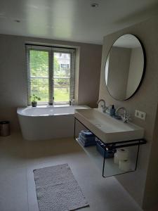 博克斯梅尔B&B Huize Placida的带浴缸、水槽和镜子的浴室