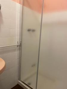 特雷斯努拉吉斯Alabe Hotel的浴室里设有玻璃门淋浴