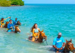 PointSeashore Vacation Home, Oceanpointe, Lucea, Jamaica的一群在水中骑马的人