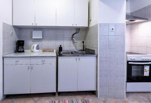 杜布罗夫尼克Dubrovnik Heritage Apartments的厨房配有白色橱柜和水槽