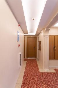 伊斯坦布尔LARA HOTEL的走廊上设有红地毯的房间