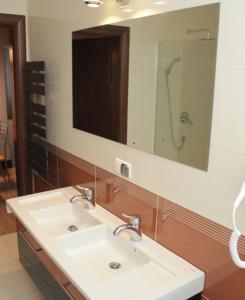 德布吉Karla, apartamenty i pokoje w Dębkach的浴室设有白色水槽和镜子