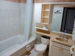 圣玛尔塔Luna Azul Rodadero apartaestudios的浴室配有卫生间、盥洗盆和浴缸。