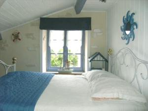 Saint-Vincent-SterlangesChez Martine et Bernard的卧室配有白色的床和窗户。