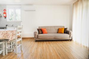 蓬德利马Casa Vilar R/C的带沙发和木地板的客厅