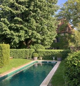 Bois-Sainte-MarieMaison d'hôtes - Les Tillets的一座房子的院子内的游泳池