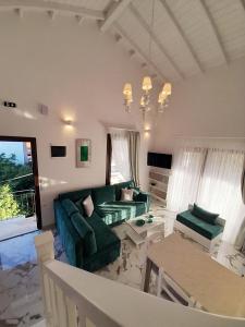 圣尼古拉奥斯AGORA LUXURY LOFT的客厅配有绿色沙发和桌子