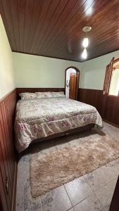 蒙特韦尔迪Casa Ipê的卧室配有一张铺在地板上的地毯。