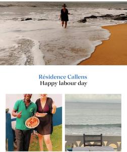 克里比Résidence Callens的一张男女站在海滩上的两张照片