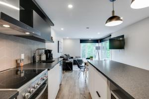 蒙特朗布朗Le PanoramiK by Gestion ELITE的厨房配有白色橱柜和台面
