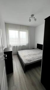 雅西Bucium Apartament的一间卧室设有一张床和一个窗口