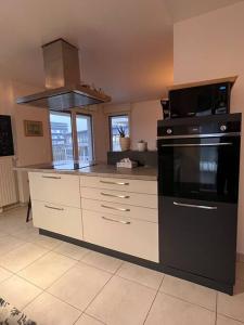 马西Spacious & cosy flat的厨房配有炉灶和微波炉。