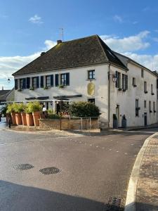 莫索特Hôtel - Restaurant Le Globe的街道前有植物的白色建筑