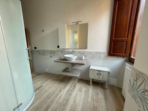 罗马"La Piccola Londra "appartamento a Roma 5 minuti da piazza del Popolo的一间带水槽和镜子的浴室