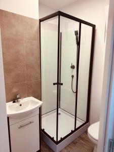 什图罗沃Residence 7的带淋浴和盥洗盆的浴室