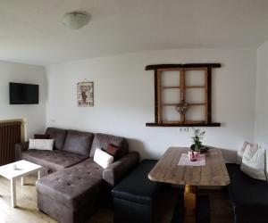 尼德泰Alpin Appart Reiterhof的客厅配有沙发和桌子