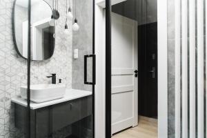 托伦Manpro Apartments Toruń的一间带水槽和镜子的浴室