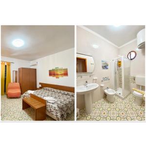 利帕里EnzoilNegro home的浴室的两张照片,配有一张床和一个水槽