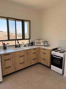 Niẕẕane SinayStarlight: A desert unit的厨房配有炉灶和微波炉。