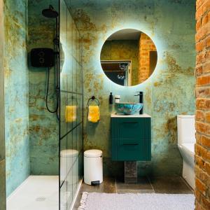 科克Fortwilliam Farm T12DNN2的一间带绿色水槽和镜子的浴室