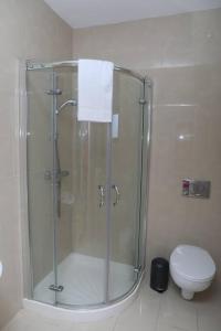 福克斯福德Luxury Three Bedroom Apartment Foxford County Mayo的带淋浴和卫生间的浴室