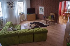 埃特灵恩Ferienwohnung Backes的客厅配有绿色沙发和桌子