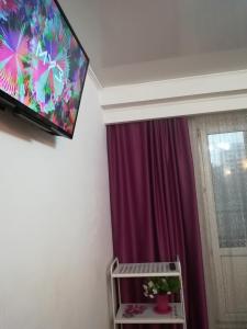 阿拉木图Аlmaty Arbat的挂在窗户旁墙上的平面电视
