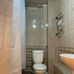 塔拉兹Уютная квартира的一间带卫生间和水槽的浴室