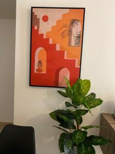 迪拜Grays Hostel By Haly的墙上挂着照片的植物